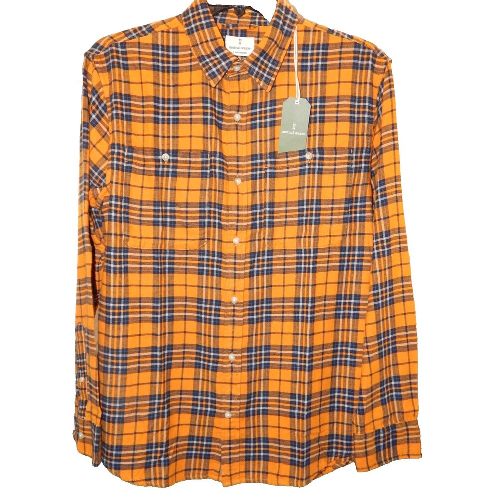 Mutual Weave Men's LARGE Classic Fit L/S Heavy Flannel Button Shirt Plaid Cotton